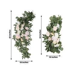 Set of 2 Silk Rose Floral Swag Wedding Arch Flowers in Cream Blush with Eucalyptus Leaves, Large Artificial Flower Arrangement Garlands - 24",42"