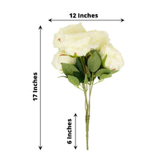2 Bushes 17" Ivory Premium Silk Jumbo Rose Flower Bouquet, High Quality Artificial Wedding Floral Arrangements