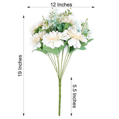 2 Bushes Ivory Blue Artificial Silk Dahlia Flower Bouquet Spray