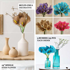 5 Bushes 19" Fuchsia Artificial Burlap Calla Lilies, Craft Flowers 25 Pcs