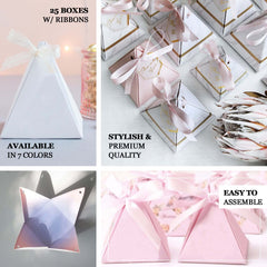 25 Pack Gold Pyramid Shaped Wedding Party Favor Candy Gift Boxes