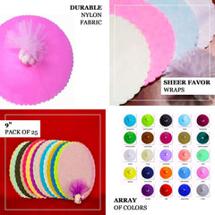 25 Pack 9" Black Sheer Nylon Tulle Circles Favor Wrap, DIY Craft Fabric