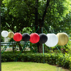 Set of 8 Mixed Red Gold Hanging Paper Lanterns, Decorative Round Chinese Sky Lanterns, Assorted Sizes - 6",8",10",14"