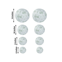 Set of 8 White Sage Green Hanging Chinese Lanterns in French Toile Floral Pattern, Festival Paper Lanterns - 6",8",10",14"