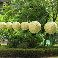 Set of 8 Gold Hanging Paper Lanterns, Decorative Round Chinese Sky Lanterns, Assorted Sizes - 6",8",10",14"
