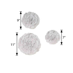 Set of 6 White Carnation 3D Paper Flowers Wall Decor - 7",9",11"