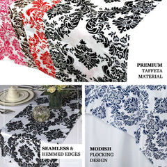 Taffeta Flocking 12"x108" Table Runner Royal Blue Damask - Stylish Table Accent