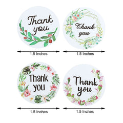 500Pcs 1.5" Thank You Black Print and Floral Design Stickers Roll, DIY Envelope Seal Labels - Round Assorted Designs