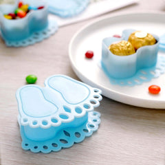 12-Pack Fillable Mini Candy Container in Baby Feet Style Clear/Light Blue - Unique Candy Treat Favor Boxes for Baby Shower 3.5"