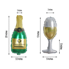 1 Pair 20" Champagne Bottle and Glass Mylar Foil Helium Air Balloons