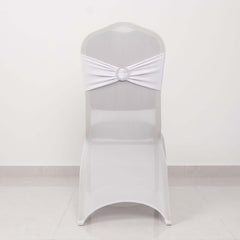Spandex Chair Cover with White Rhinestone Buckled Sash Band Blush - Stylish Stretch Fitted Slipcover for Banquets & Events