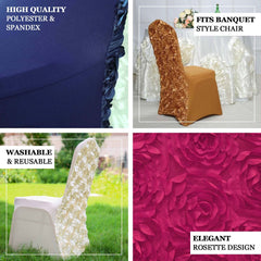 Satin Rosette Chair Cover for Banquet Chairs Champagne - Stretch Fitted Slip-On Slipcover