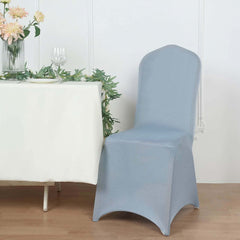 Spandex Chair Cover for Banquet Chairs Dusty Blue - Stretch 160GSM Fabric with Slip-On Slipcover