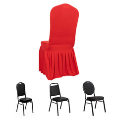 Spandex Chair Cover with Ruffle Pleated Skirt for Banquet Chairs Red - 1-Piece Stretch Fitted Slipcover