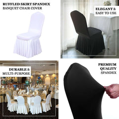 Spandex Chair Cover with Ruffle Pleated Skirt for Banquet Chairs Navy Blue - 1-Piece Stretch Fitted Slipcover
