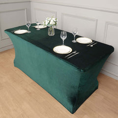 Velvet Spandex 6ft Rectangle Tablecloth Hunter Emerald Green - Fitted Wrinkle-Free Design for 72"x30" Tables
