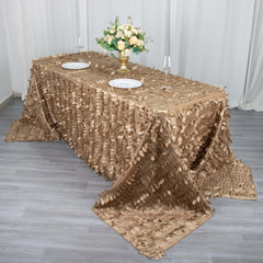 Taffeta 90"x132" Rectangle Tablecloth Taupe | 3D Leaf Petal Design Seamless Table Cover