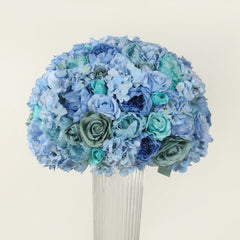 Pre-Arranged Silk Rose Bouquet Floral Arrangement Table Decor, Large Blue Artificial Rose Flower Balls Wedding Centerpieces - 20"