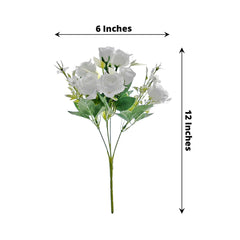 4 Bushes 12" White Real Touch Artificial Silk Rose Flower Bouquet, Faux Bridal Flowers