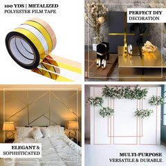 100 Yds 3 4" Gold Metallic Film Tape Adhesive, DIY Floral Wrap Craft Decor Tape - Polyester with Acrylic
