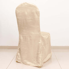 Crinkle Crushed Taffeta Chair Cover for Banquet Chairs Beige - Reusable Slipcover