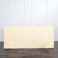 Fitted Polyester 72"x30" Rectangle Tablecloth Beige - Durable Table Cover