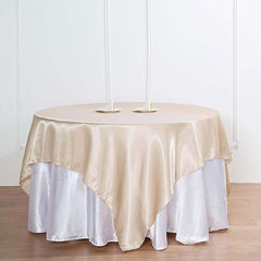Satin 90"x90" Table Overlay Square Tablecloth Beige - Smooth Finish Table Topper