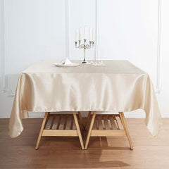 Satin 60"x60" Table Overlay Square Tablecloth Beige - Smooth Silky Touch Table Cover