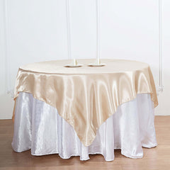 Satin 60"x60" Table Overlay Square Tablecloth Beige - Smooth Silky Touch Table Cover
