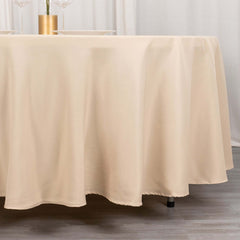 Premium Polyester 108" Round Tablecloth Beige - Wrinkle-Resistant 220GSM Table Cover