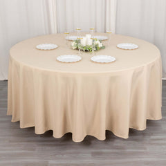 Premium Polyester 108" Round Tablecloth Beige - Wrinkle-Resistant 220GSM Table Cover