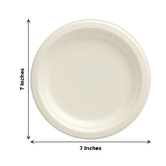 50-Pack Bagasse 7" Round Dessert Plates in White - Biodegradable Disposable Sugarcane Appetizer Salad Plates for Outdoor Celebrations & Picnics