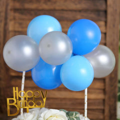 11 Pcs Balloon Cake Topper Light Blue, Royal Blue and Silver - Whimsical Clustered Mini Garland Cake Inserts DIY Party Decorations