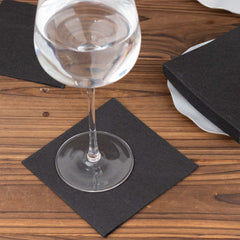20-Pack Paper Linen-Like Cocktail Napkins Black - Disposable 5"x5" Airlaid Soft Napkins for Events