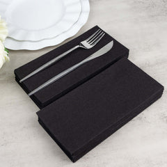 20-Pack Paper Linen-Like Napkins Black - Disposable Hygienic Airlaid Guest Towels 8.5"x4"