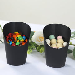 50-Pack Paper Popcorn Box Snack Cups Cone Design Black - Great for Appetizers 14oz
