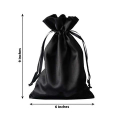 12 Pack 6"x9" Black Satin Drawstring Wedding Party Favor Gift Bags