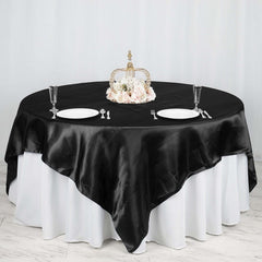 Satin 90"x90" Table Overlay Square Tablecloth Black - Smooth Finish Table Topper