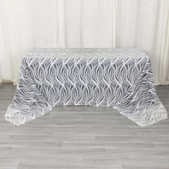 Mesh 90"x156" Rectangle Tablecloth White Black - Wave Sequin Embroidered Table Cover