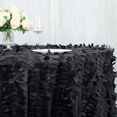 Taffeta 132" Round Tablecloth Black 3D | 3D Leaf Petal Design Seamless Table Cover