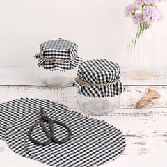 6 Pack 6" Black White Gingham Mason Jar Cloth Lid Covers, Checkered Jam Jar Covers with Jute String