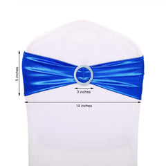 5 Pack Metallic Spandex Chair Sashes Royal Blue - Stretch Fit Chair Bands With Round Diamond Buckles