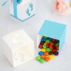 25 Pack 2" Light Blue Footprint Baby Shower Party Favor Candy Gift Boxes