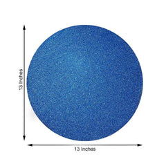 6-Pack Placemats Glitter Design Royal Blue Sparkle Round - Non-Slip Decorative Dining Table Mats 13"