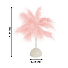 Table Lamp Feather Design Blush LED Battery Operated - Cordless Wedding Centerpiece 15"