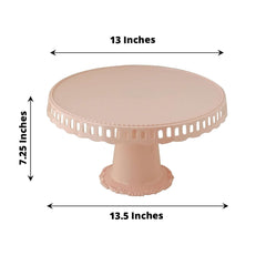 4-Pack Plastic Round Pedestal Cake Stands Blush - Reusable Cupcake Pastry Display Risers with Hollow Ribbon Trim Edges for Stylish Dessert Presentation 13"