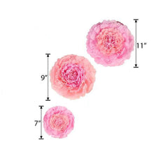 Set of 6 Blush Pink Carnation 3D Paper Flowers Wall Decor - 7",9",11"