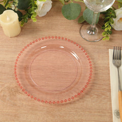10-Pack Transparent Blush Plastic Dessert Plates – 8" Round with Beaded Rim, Disposable for Parties & Events