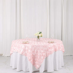 Satin 72"x72" Table Overlay Square Tablecloth Blush - 3D Rosette Table Cover