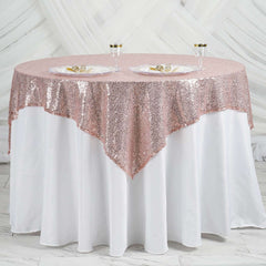 Sequin 60"x60" Table Overlay Square Tablecloth Blush - Luxe Wedding Table Topper